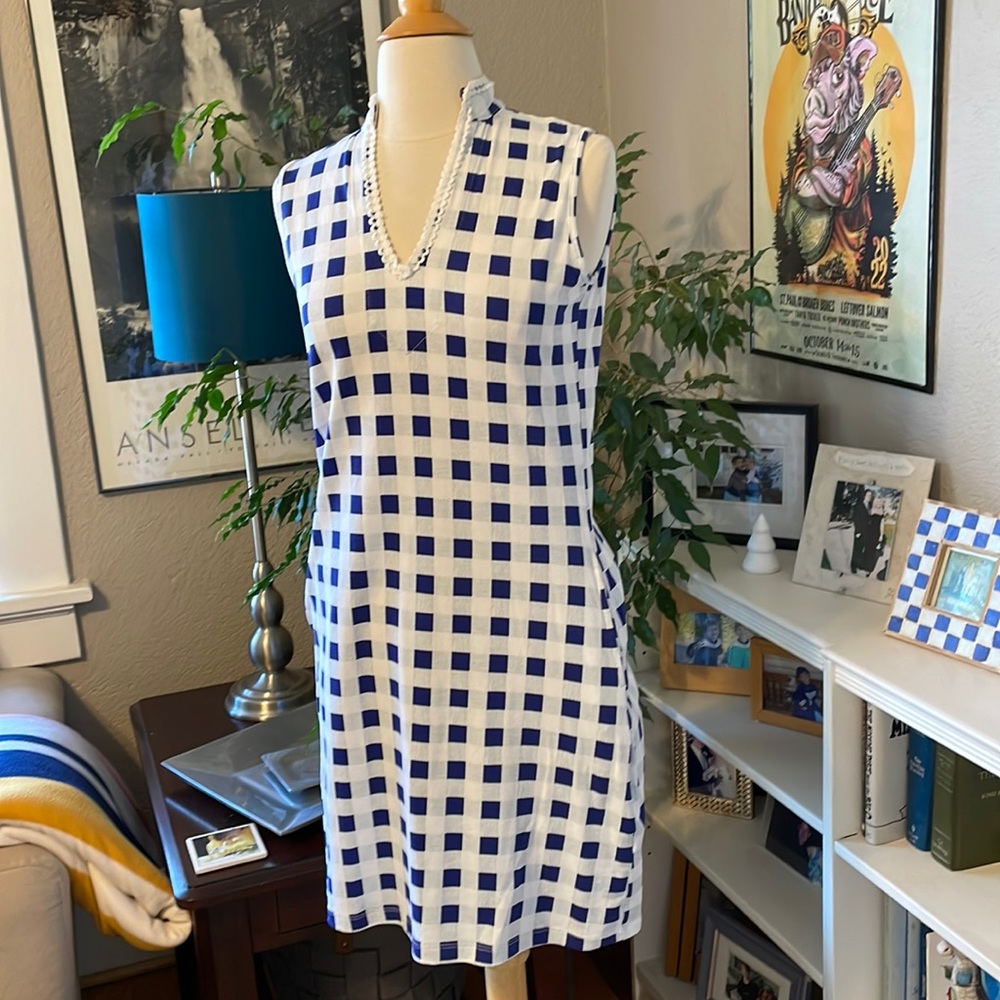 AnaClare Royal Blue White Oversized Plaid Gingham Check Dress Ric Rac S New Crew